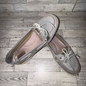Women’s Sperry Silver/Gray Shimmer Boat Shoes